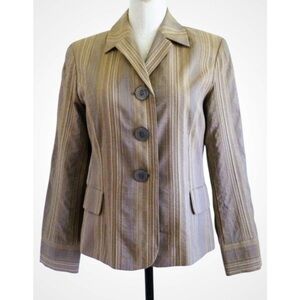 J. Jill Women's Striped Beige & Gray 3-Button Lined Classic Blazer Wool Blend 6
